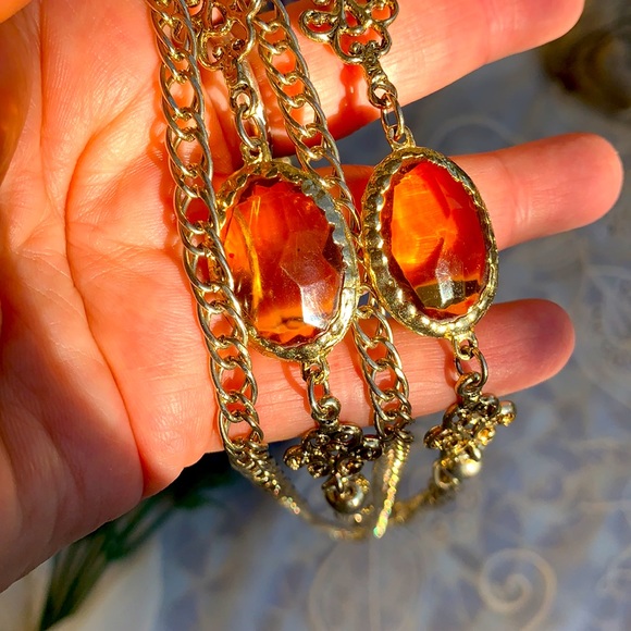 VTG 70’s 10k Solid Gold Chain & Amber Necklace - Picture 7 of 9